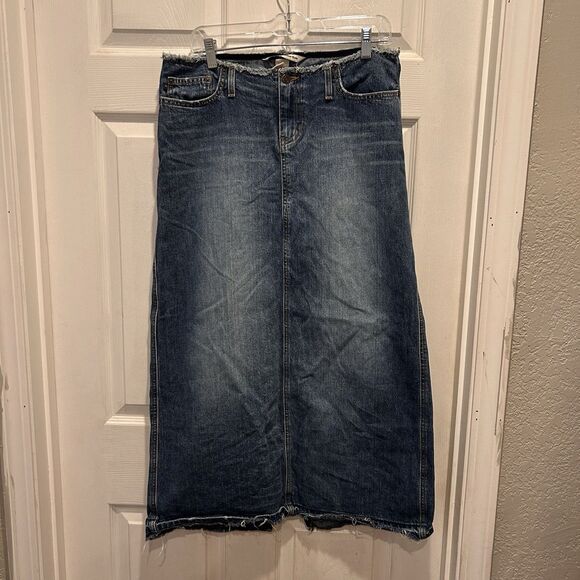 Vintage 90s Abercrombie & Fitch Women’s Denim Midi Skirt Size‎ 8 Back Slit - Picture 1 of 10